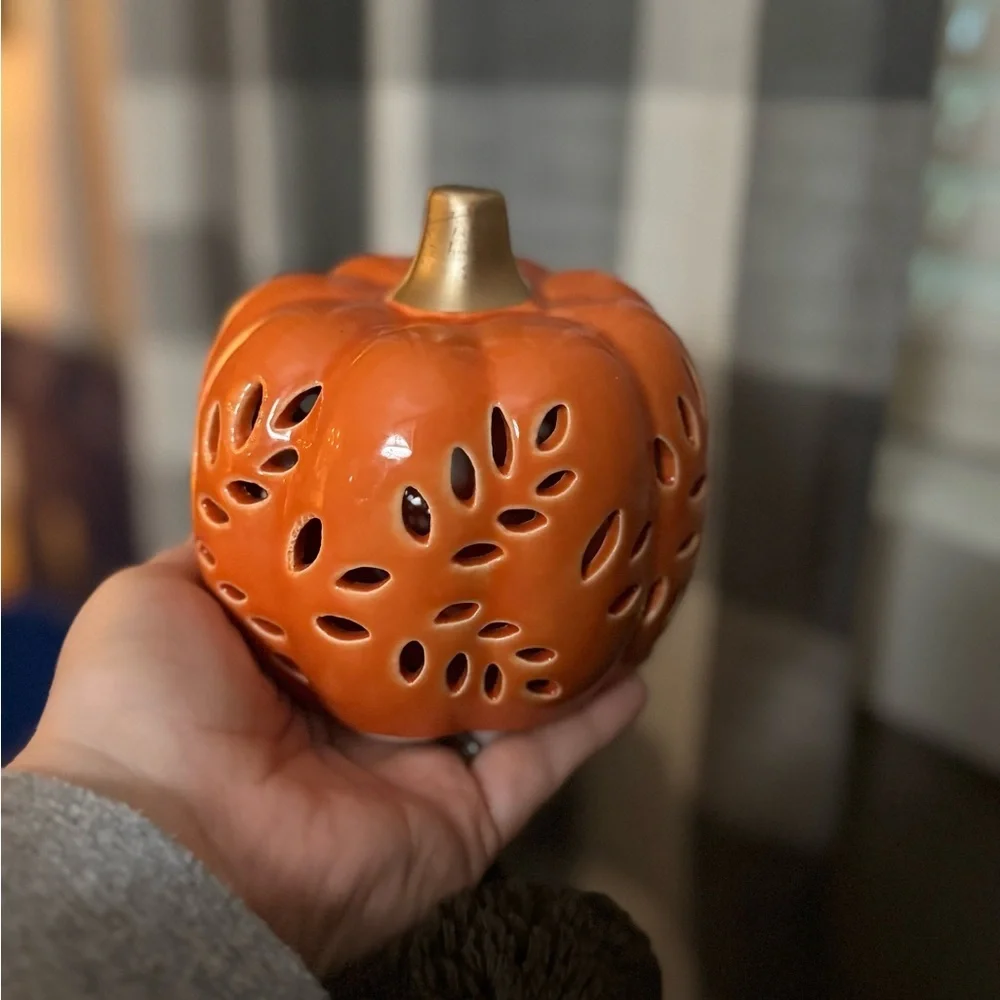 Ceramic Pumpkin- Orange and Gold